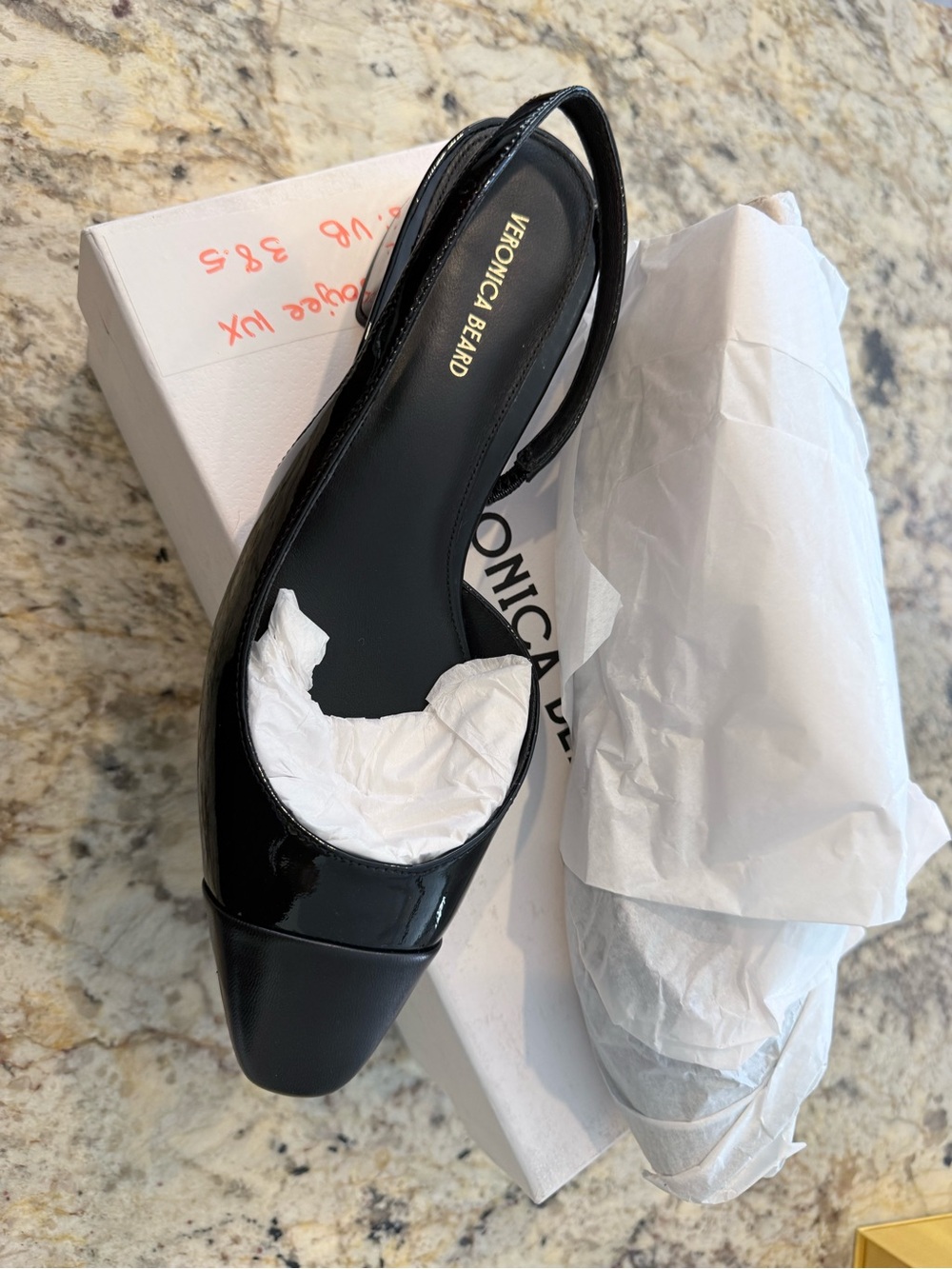 Veronica Beard Black Patent Slingback Mules